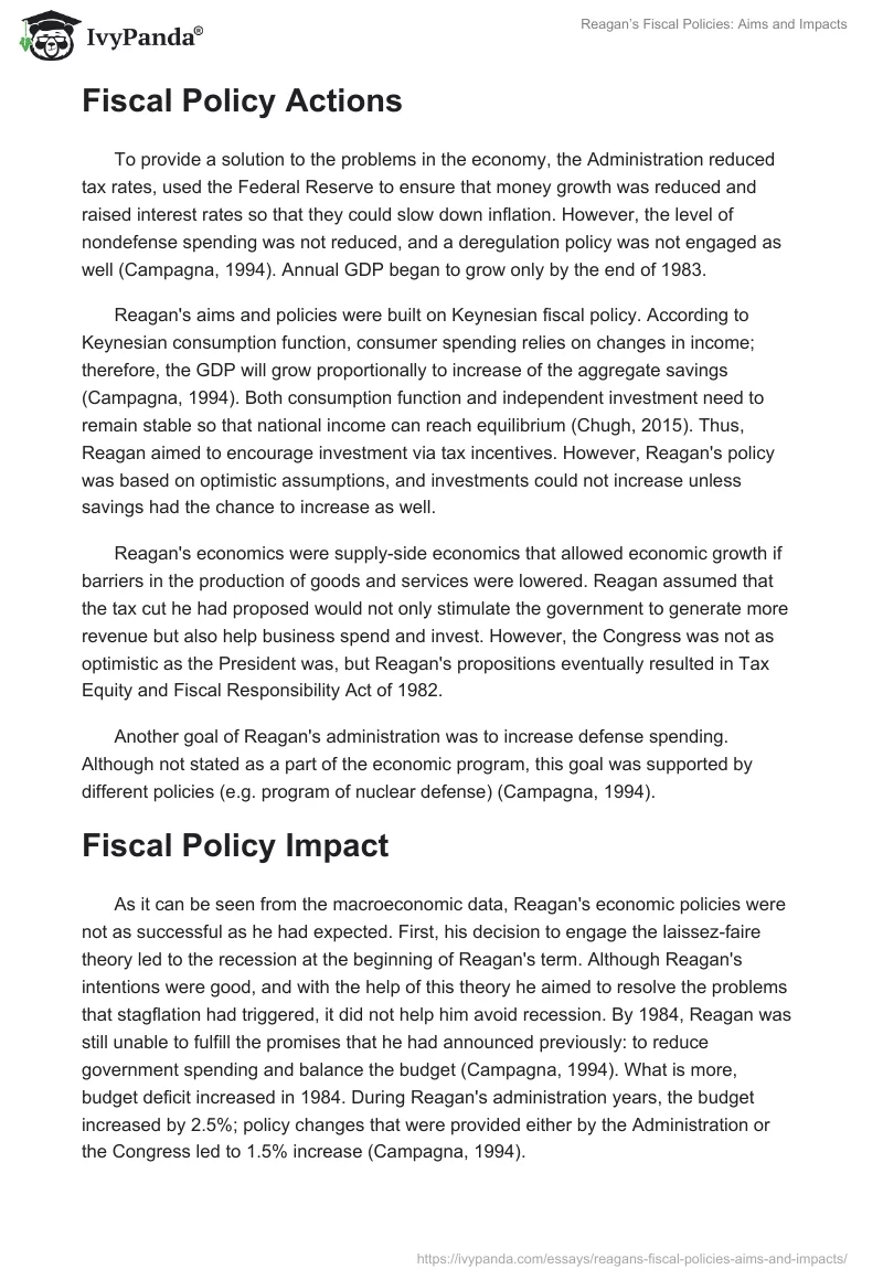 Reagan’s Fiscal Policies: Aims and Impacts. Page 2