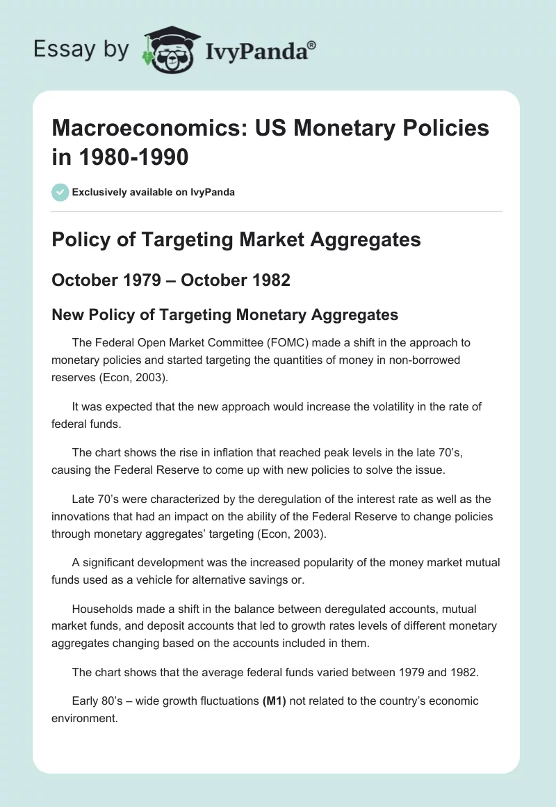 Macroeconomics: US Monetary Policies in 1980-1990. Page 1