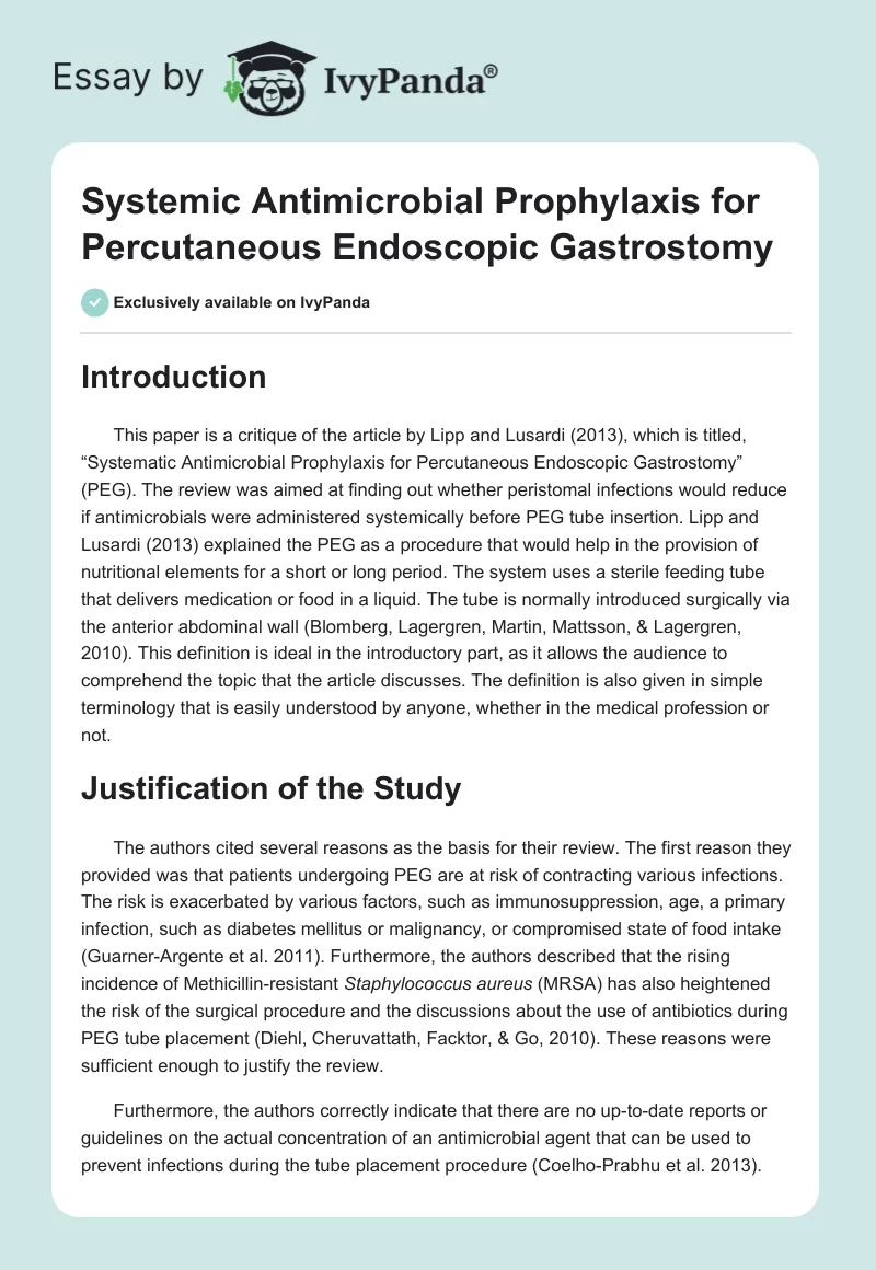 Systemic Antimicrobial Prophylaxis for Percutaneous Endoscopic Gastrostomy. Page 1