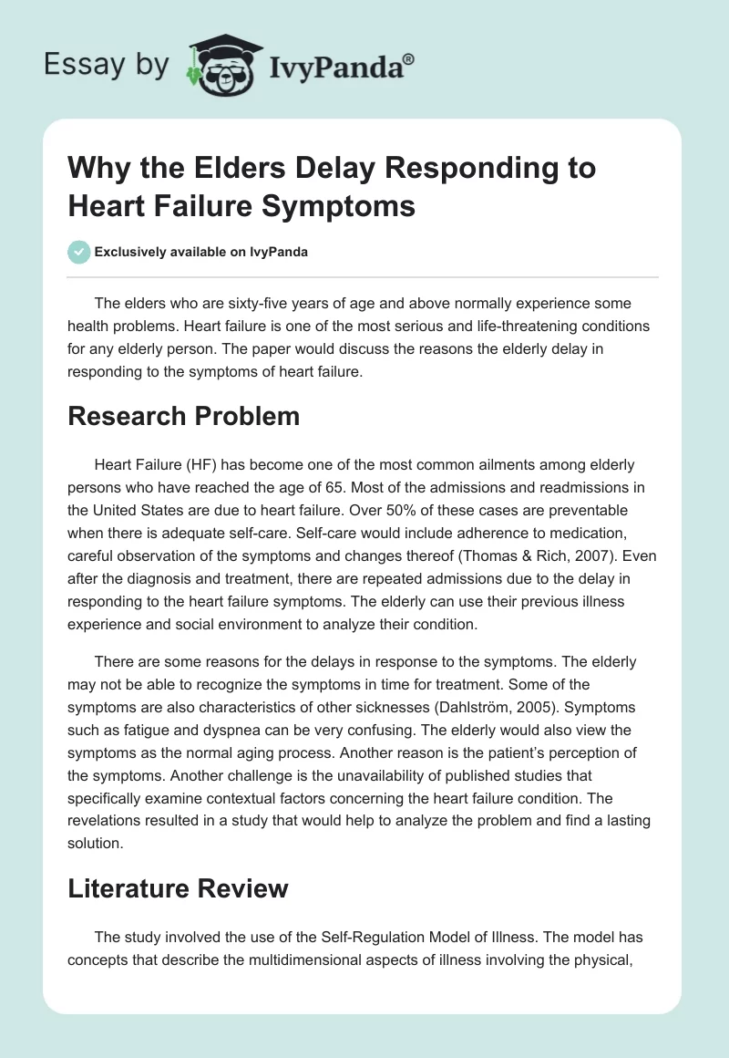 Why the Elders Delay Responding to Heart Failure Symptoms. Page 1