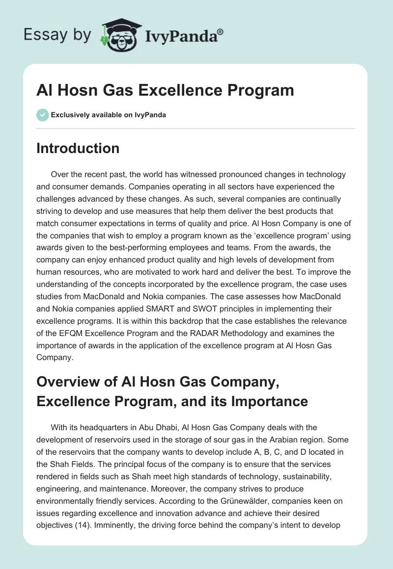 Al Hosn Gas Excellence Program. Page 1