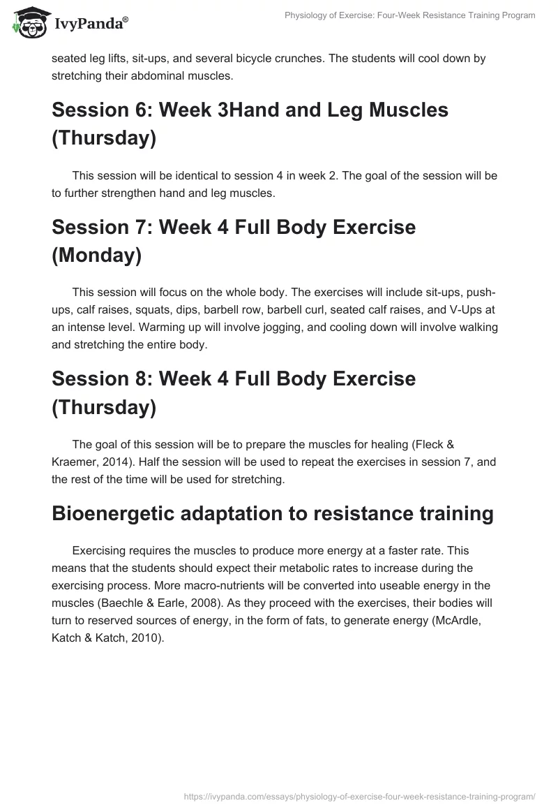 Physiology of Exercise: Four-Week Resistance Training Program. Page 3