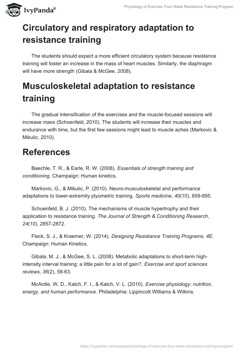 Physiology of Exercise: Four-Week Resistance Training Program. Page 4