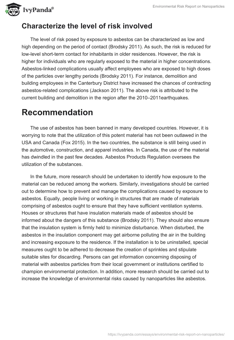 Environmental Risk Report on Nanoparticles. Page 4