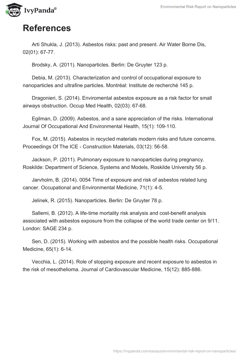 Environmental Risk Report on Nanoparticles. Page 5