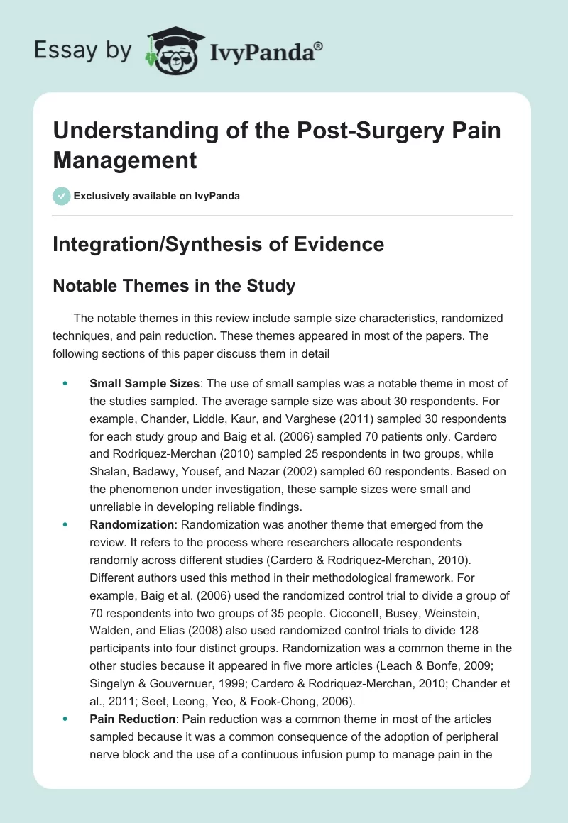 Understanding of the Post-Surgery Pain Management. Page 1