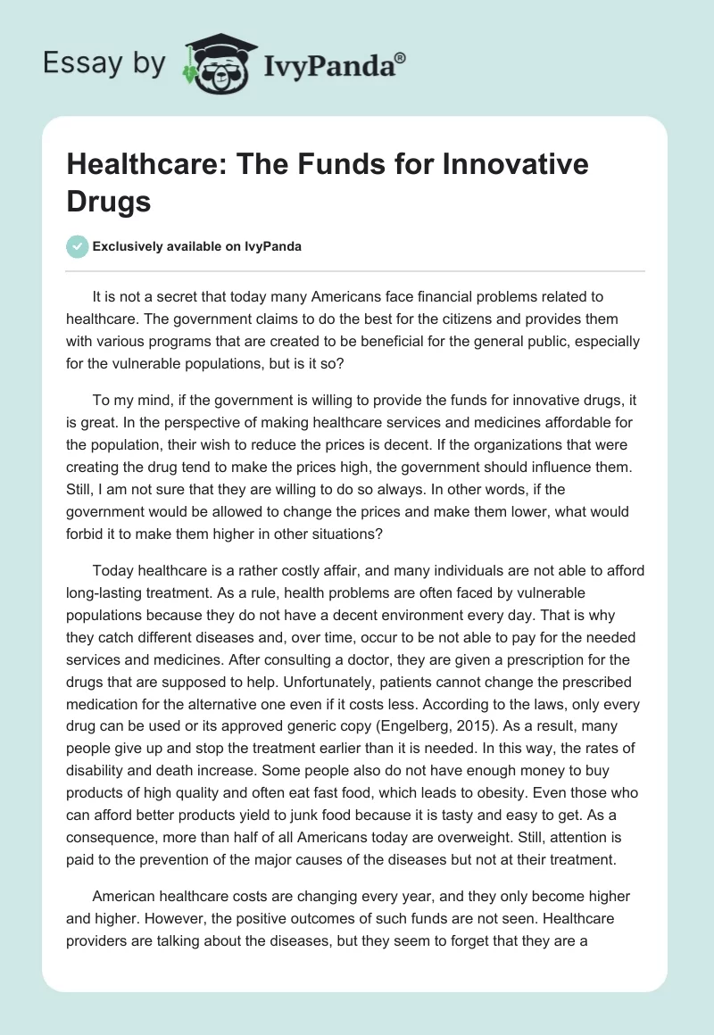 Healthcare: The Funds for Innovative Drugs. Page 1