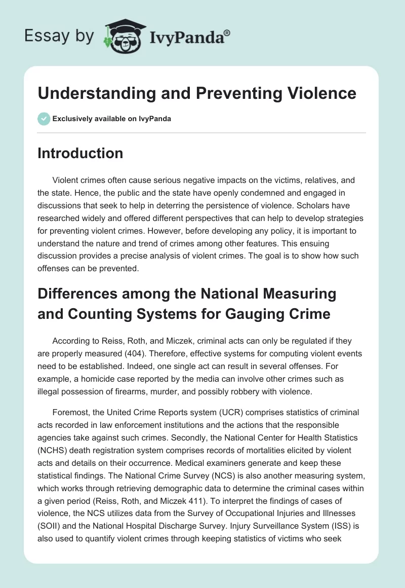 Understanding and Preventing Violence. Page 1