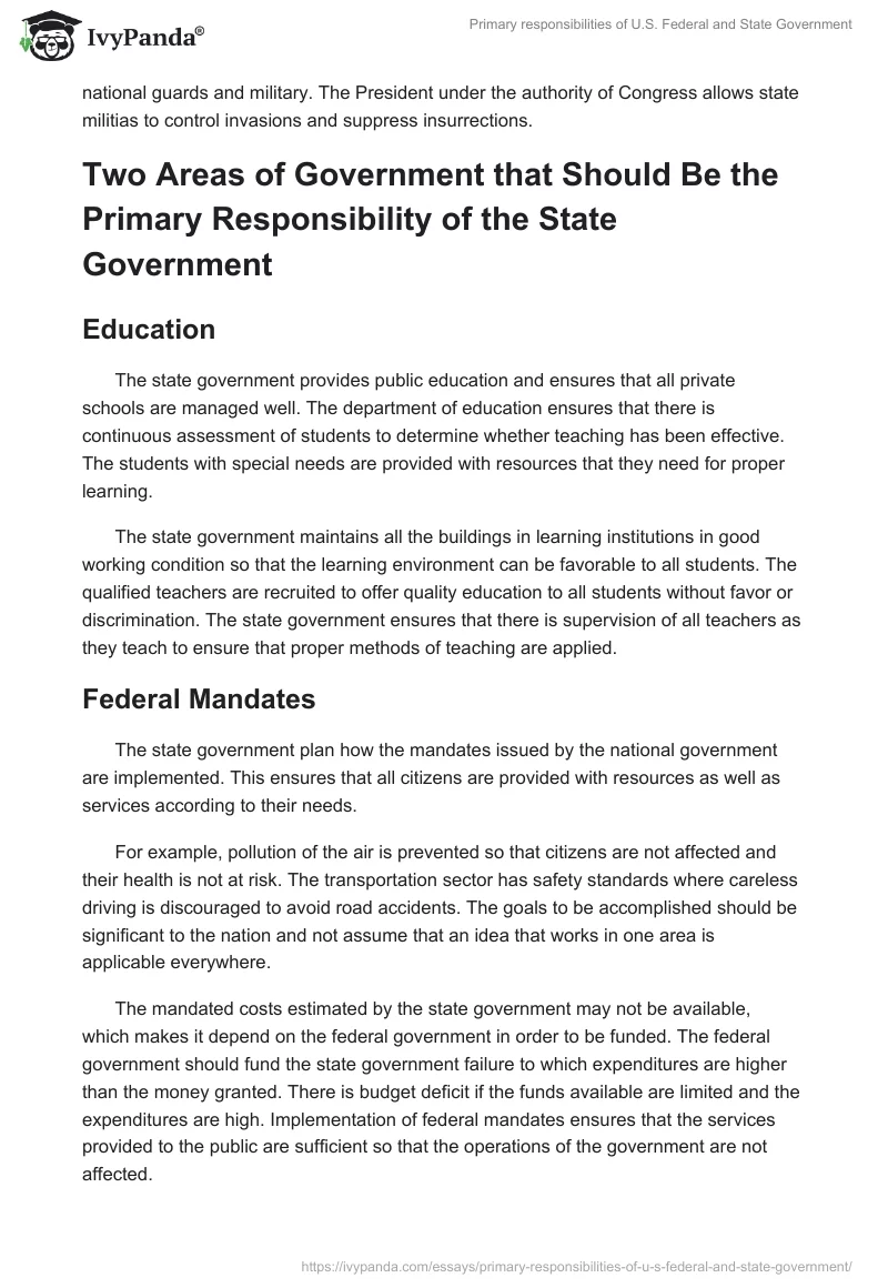 Primary responsibilities of U.S. Federal and State Government. Page 2