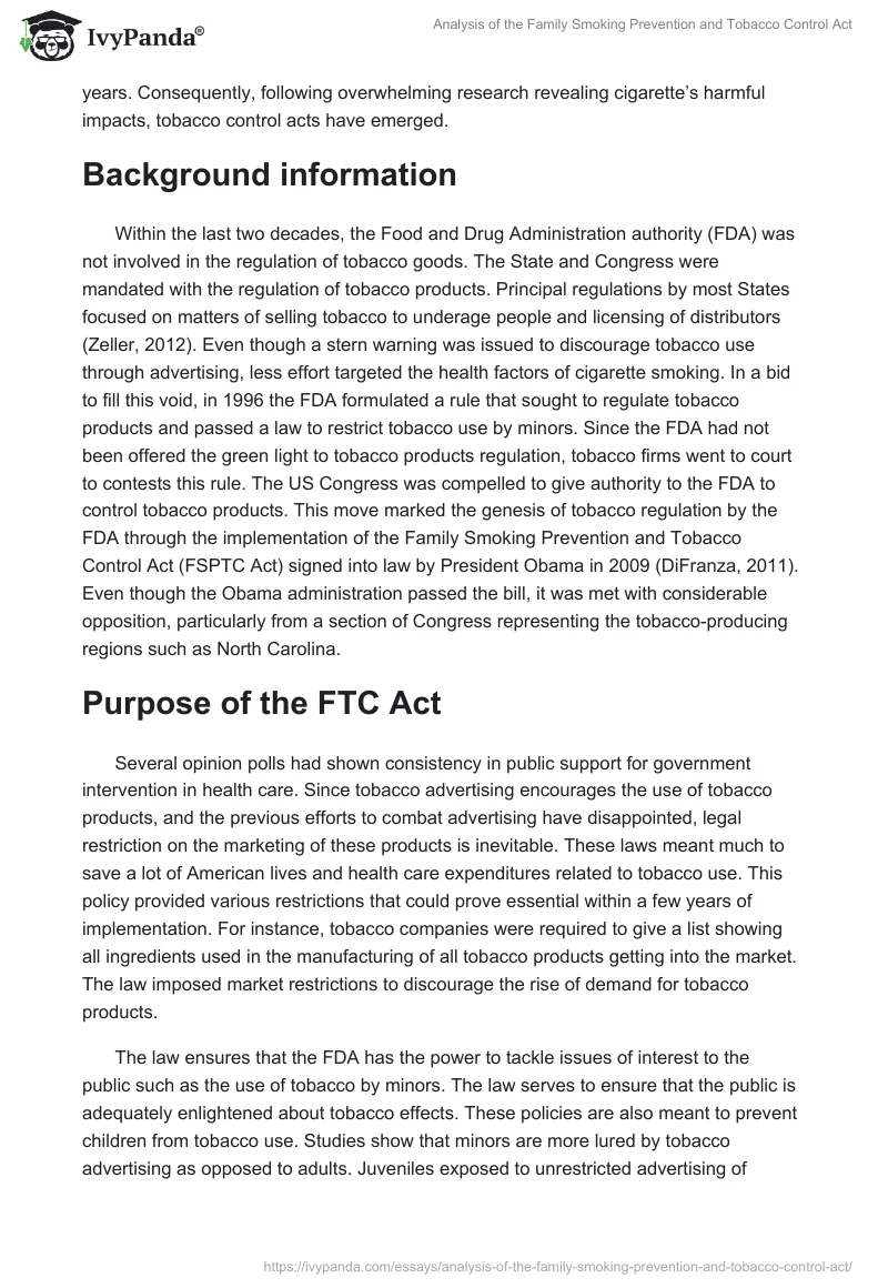 Analysis of the Family Smoking Prevention and Tobacco Control Act. Page 2