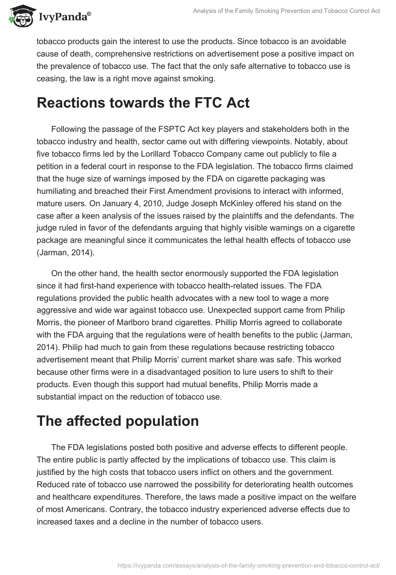 Analysis of the Family Smoking Prevention and Tobacco Control Act. Page 3