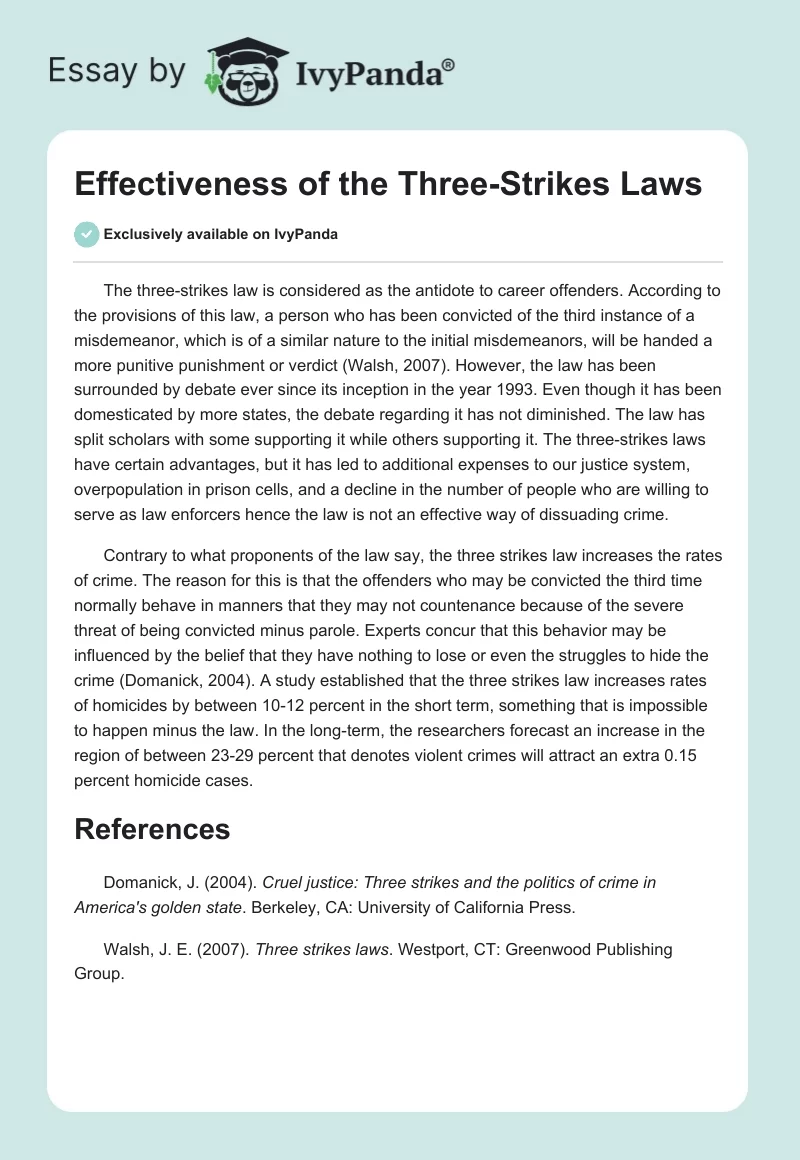Effectiveness of the Three-Strikes Laws. Page 1