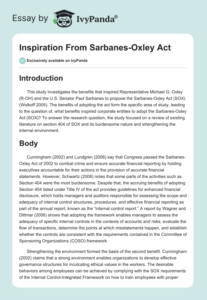 Inspiration From Sarbanes-Oxley Act. Page 1