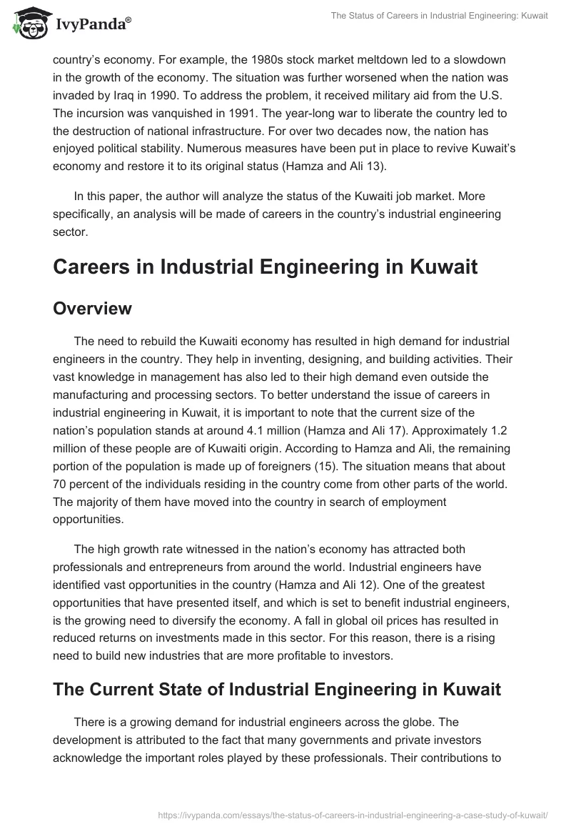The Status of Careers in Industrial Engineering: Kuwait. Page 2