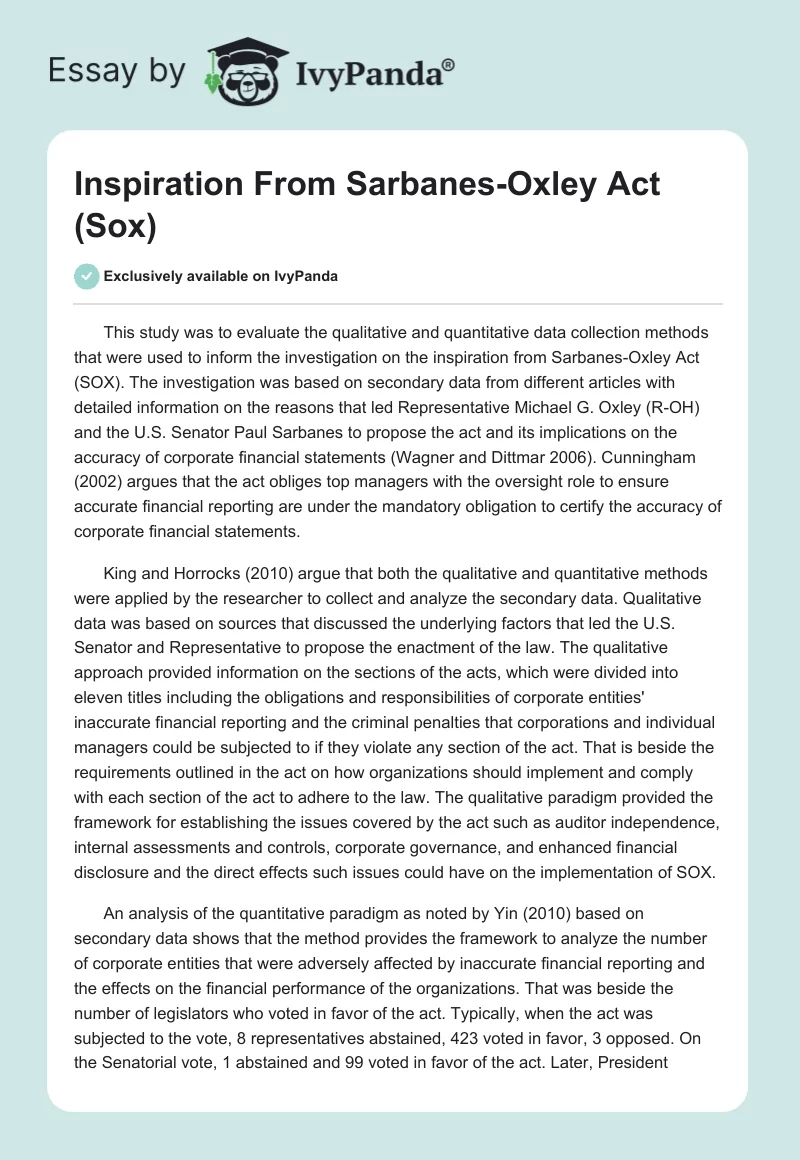 Inspiration From Sarbanes-Oxley Act (Sox). Page 1