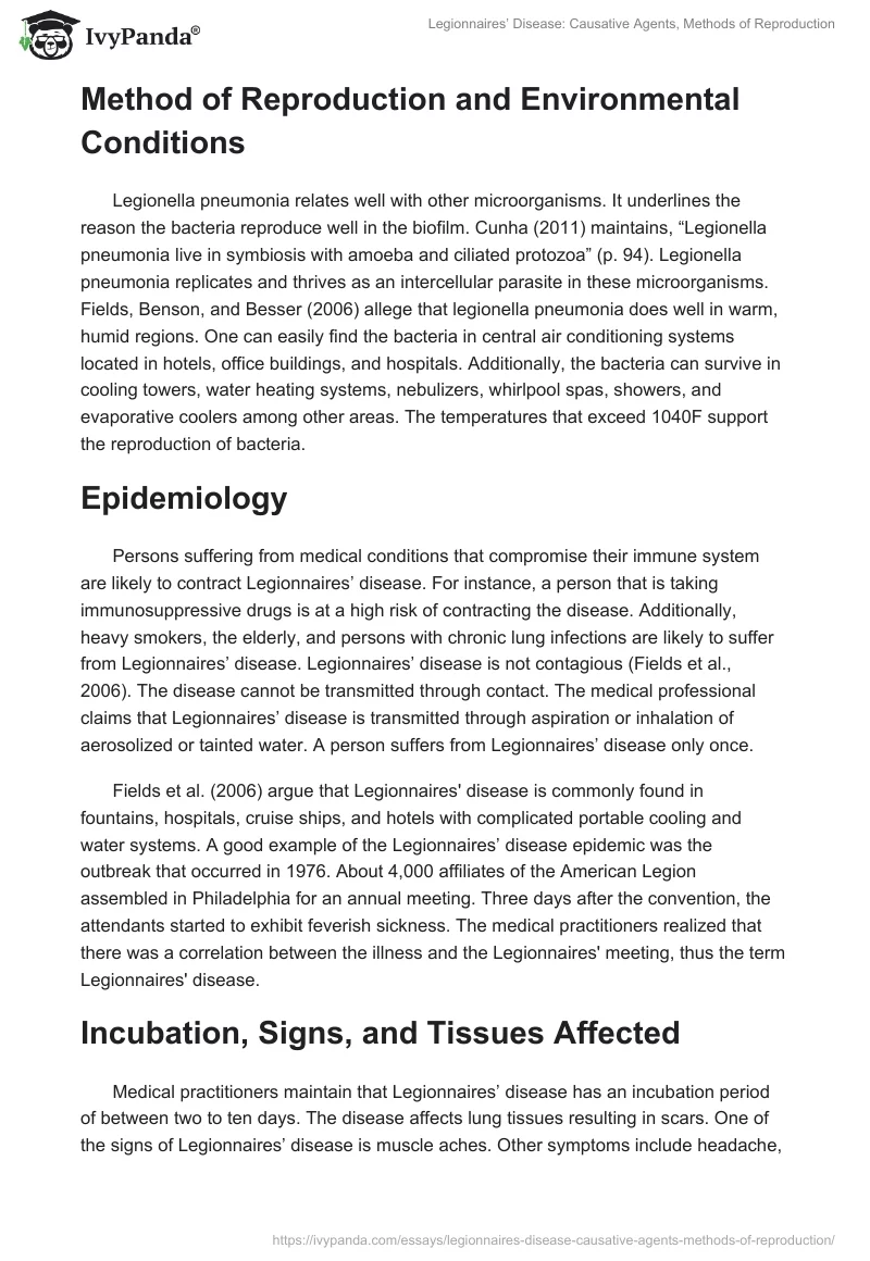 Legionnaires’ Disease: Causative Agents, Methods of Reproduction. Page 2