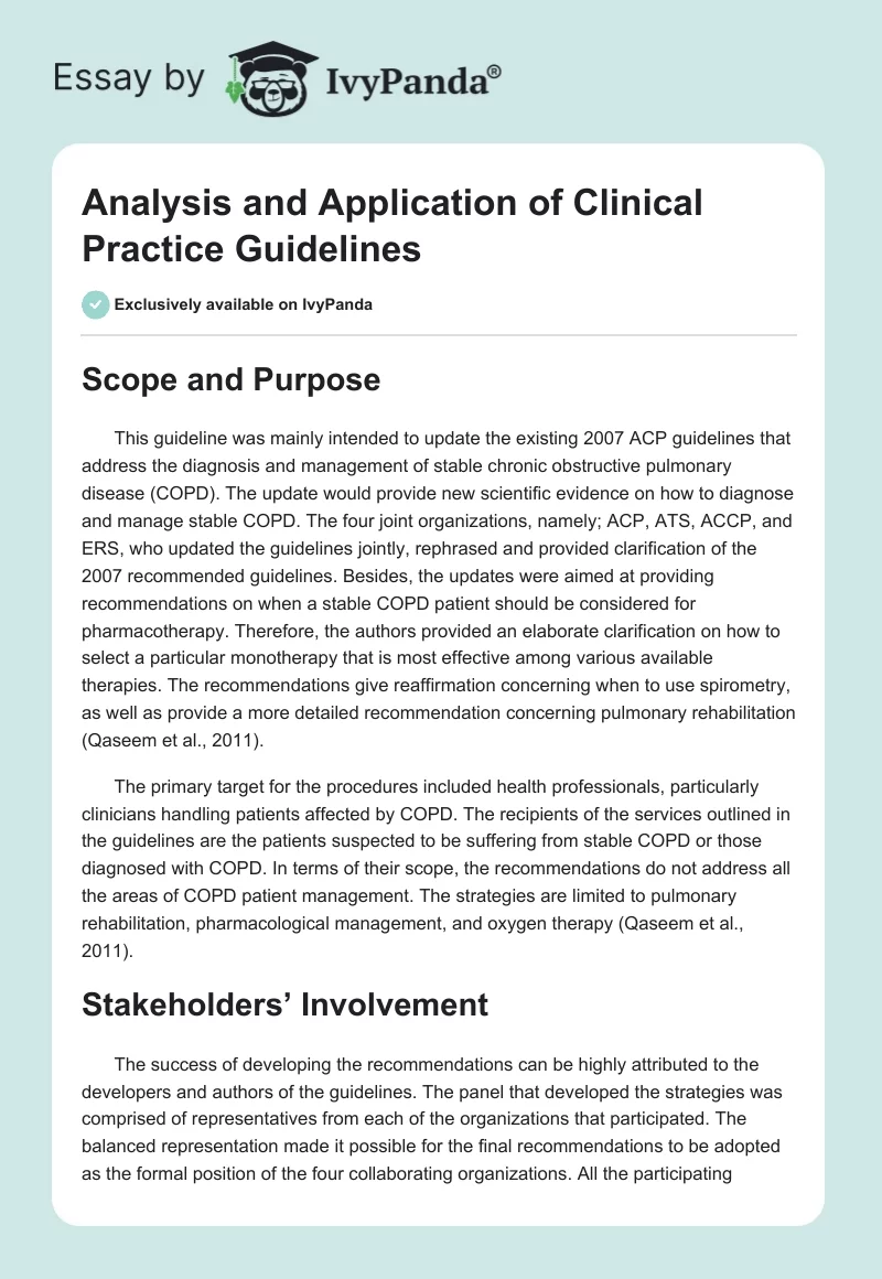 Analysis and Application of Clinical Practice Guidelines. Page 1