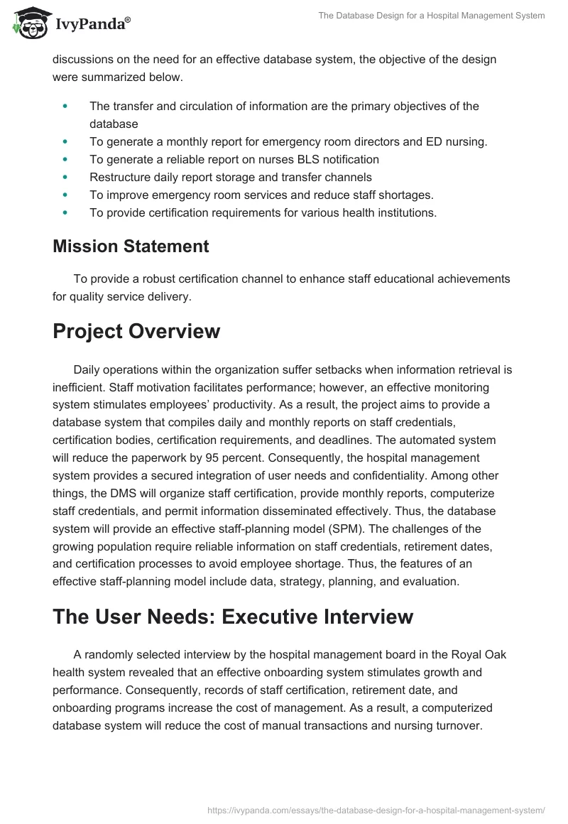 The Database Design for a Hospital Management System. Page 3