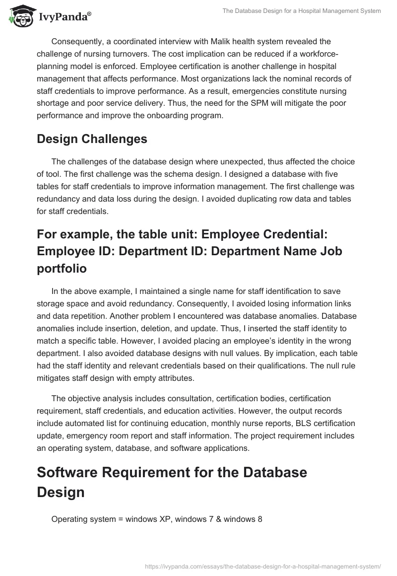 The Database Design for a Hospital Management System. Page 4
