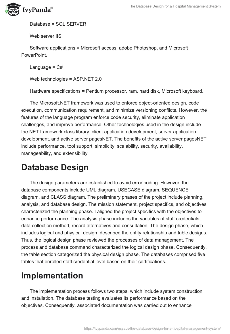 The Database Design for a Hospital Management System. Page 5