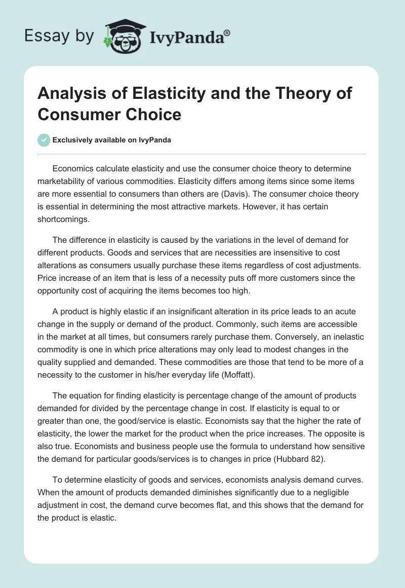 Analysis of Elasticity and the Theory of Consumer Choice. Page 1