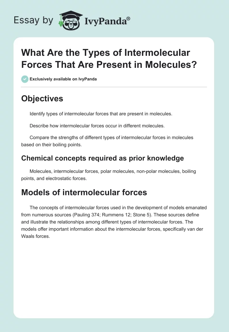 What Are the Types of Intermolecular Forces That Are Present in Molecules?. Page 1