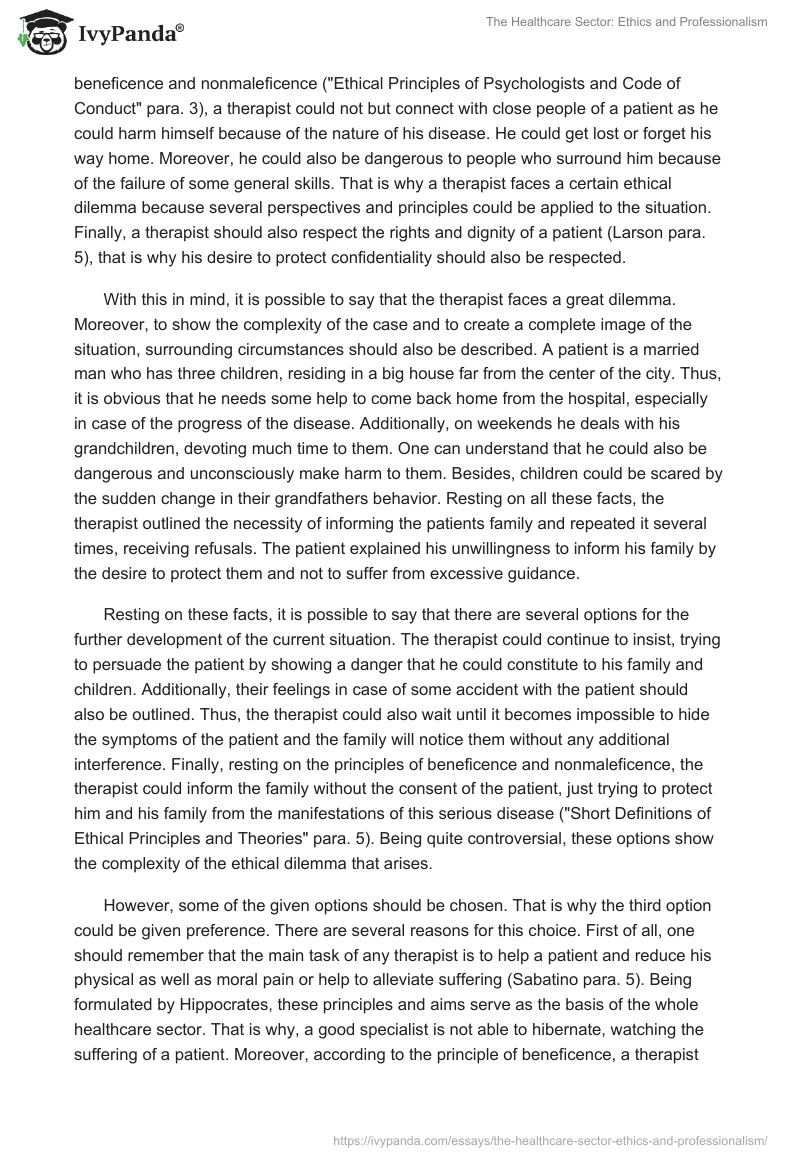 The Healthcare Sector: Ethics and Professionalism. Page 2