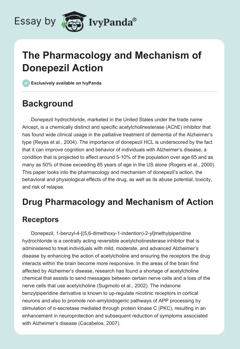 The Pharmacology and Mechanism of Donepezil Action. Page 1