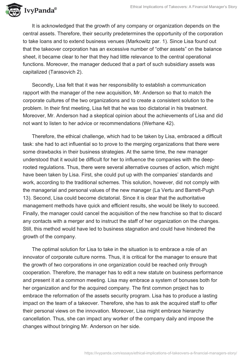 Ethical Implications of Takeovers: A Financial Manager’s Story. Page 2