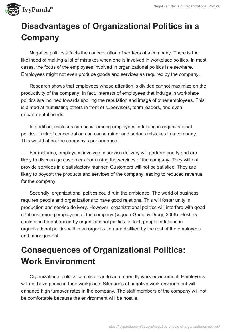 Negative Effects of Organizational Politics. Page 2