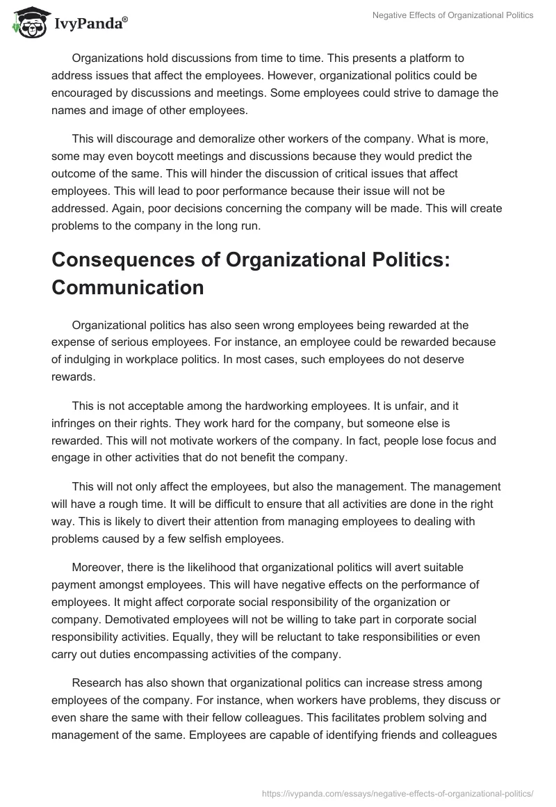 Negative Effects of Organizational Politics. Page 4