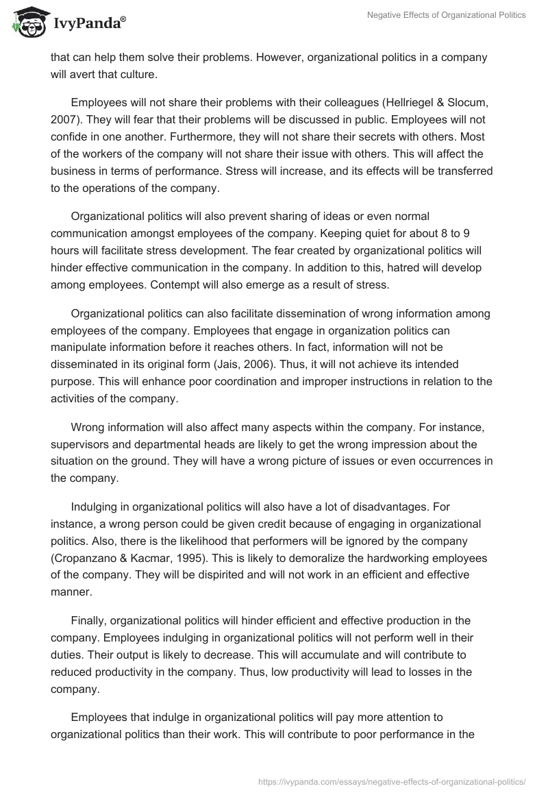 Negative Effects of Organizational Politics. Page 5