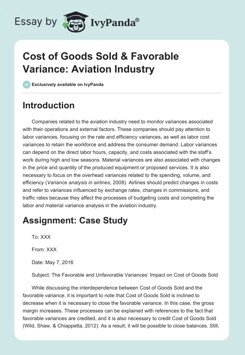 Cost of Goods Sold & Favorable Variance: Aviation Industry. Page 1
