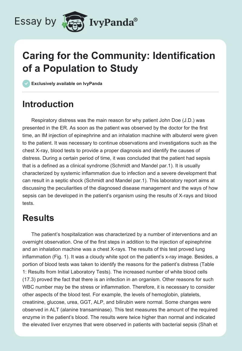 Caring for the Community: Identification of a Population to Study. Page 1