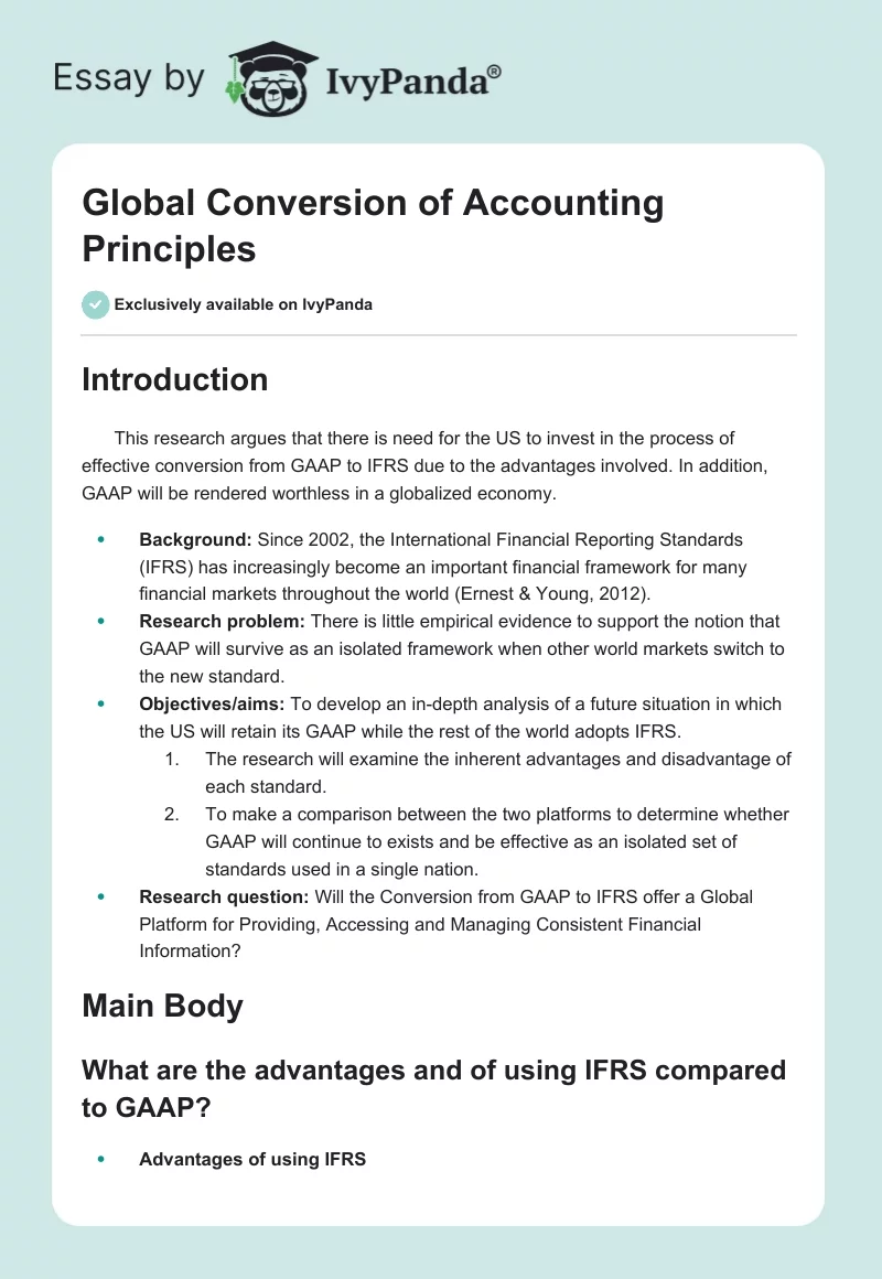 Global Conversion of Accounting Principles. Page 1