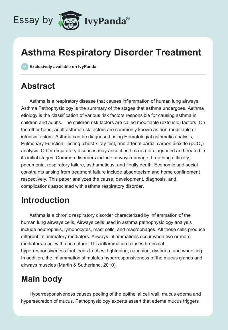 Asthma Respiratory Disorder Treatment. Page 1