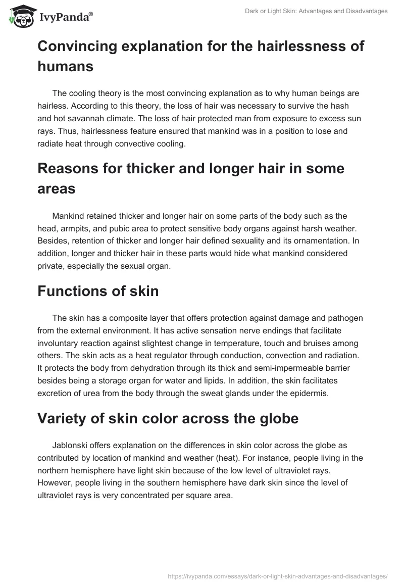 Dark or Light Skin: Advantages and Disadvantages. Page 2