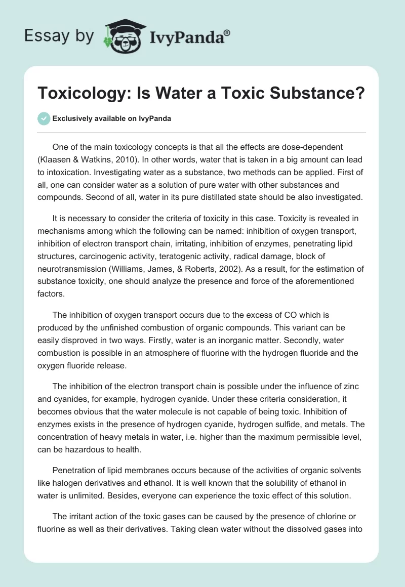 Toxicology: Is Water a Toxic Substance?. Page 1
