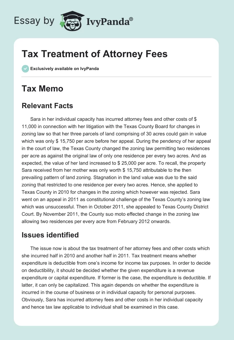 Tax Treatment of Attorney Fees. Page 1