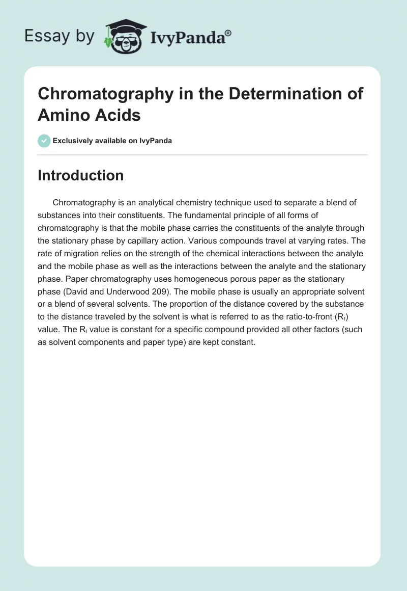 Chromatography in the Determination of Amino Acids. Page 1