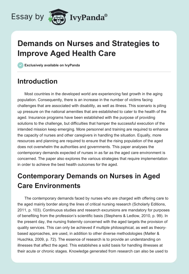 Demands on Nurses and Strategies to Improve Aged Health Care. Page 1