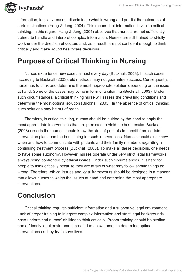 Critical and Clinical Thinking in Nursing Practice. Page 2