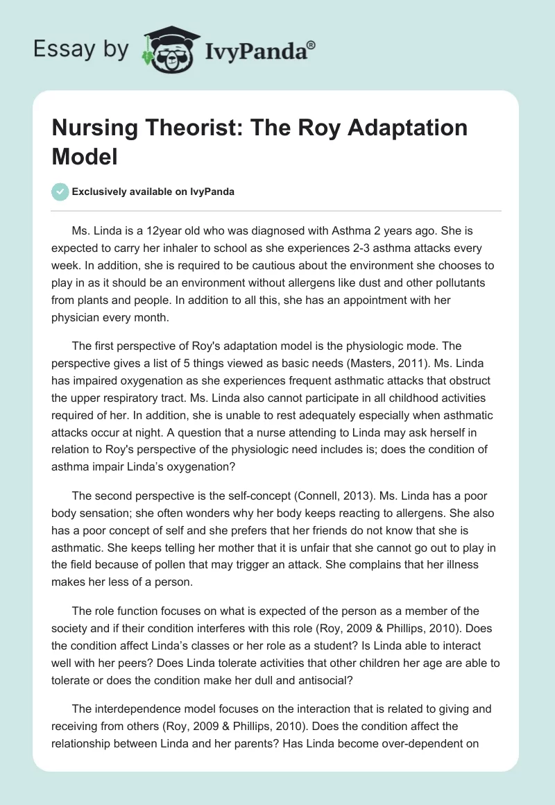Nursing Theorist: The Roy Adaptation Model. Page 1