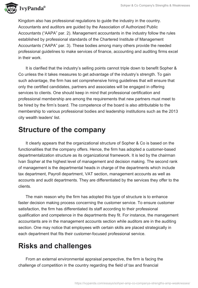 Sohper & Co Company's Strengths & Weaknesses. Page 4