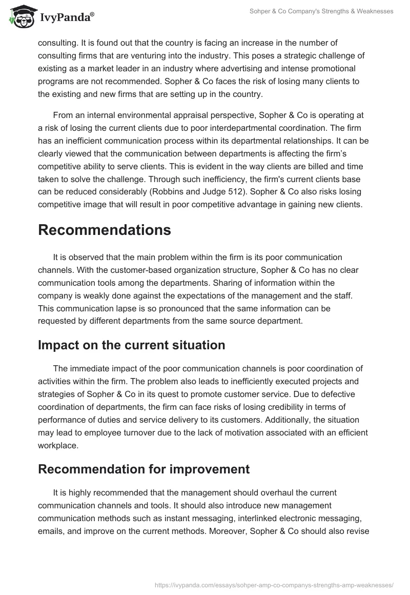Sohper & Co Company's Strengths & Weaknesses. Page 5