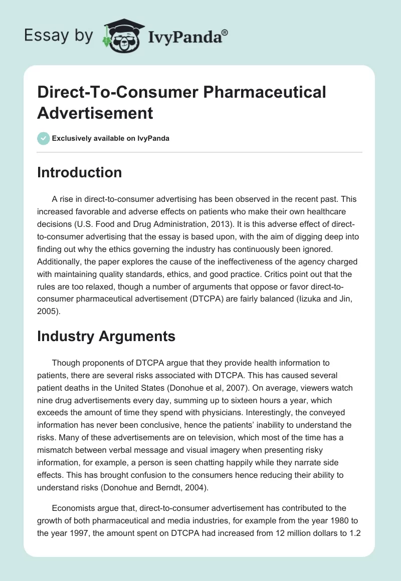 Direct-To-Consumer Pharmaceutical Advertisement. Page 1