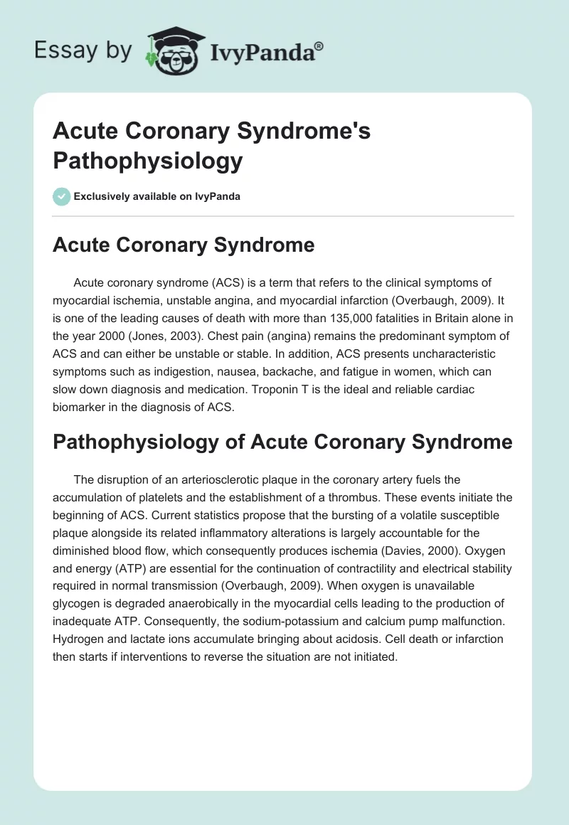Acute Coronary Syndrome's Pathophysiology. Page 1