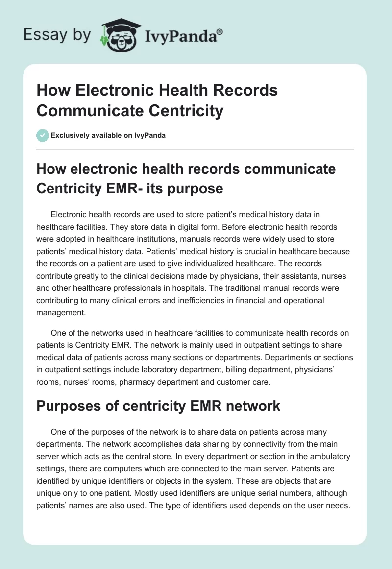 How Electronic Health Records Communicate Centricity. Page 1