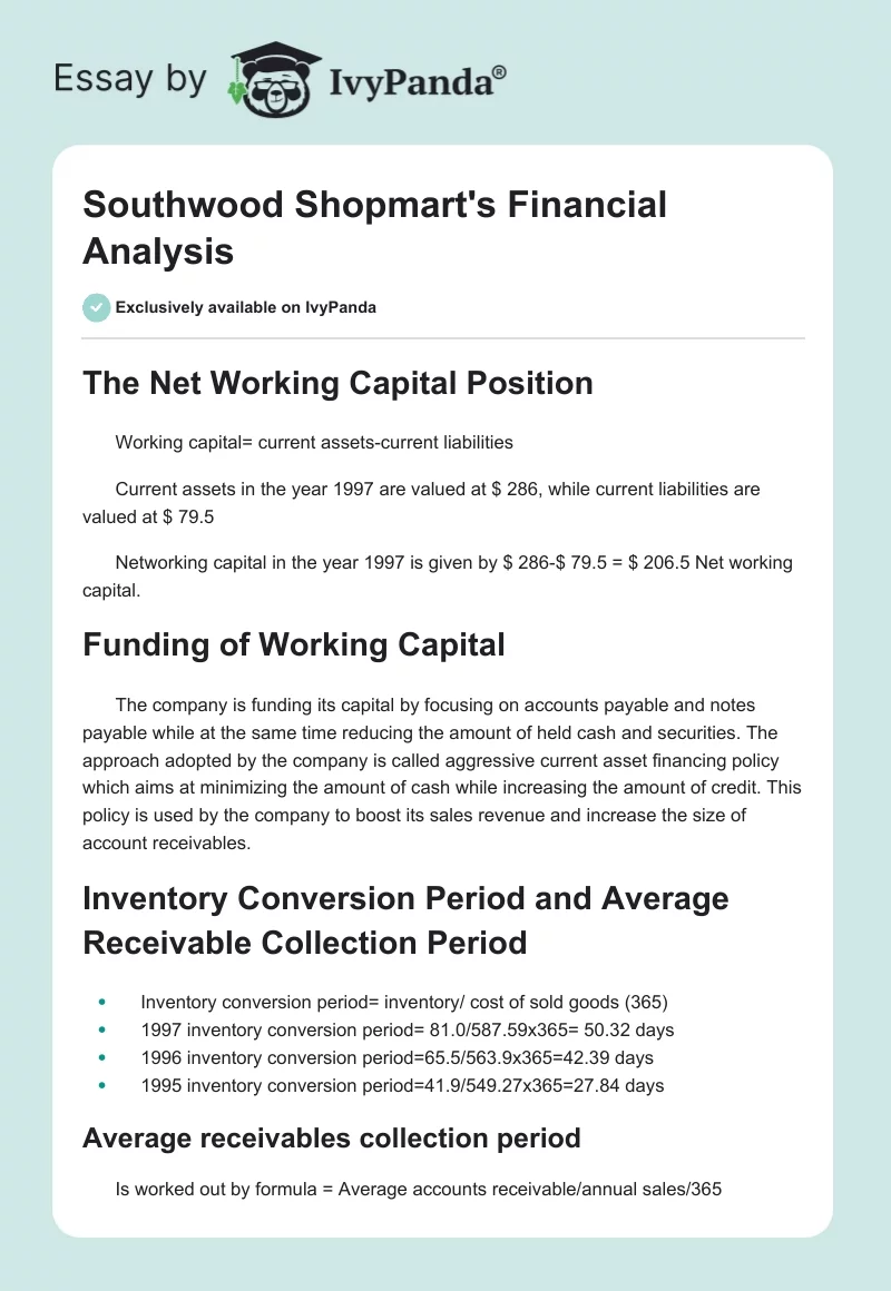 Southwood Shopmart's Financial Analysis. Page 1