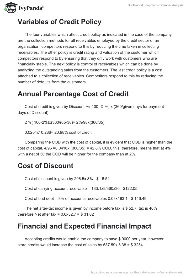 Southwood Shopmart's Financial Analysis. Page 3